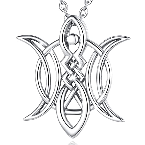 CELESTIA Dreifache Mond Göttin Hexen-knoten Keltischer Kette Anhänger Halskette 925 Sterling Silber Wicca Hexen Schmuck Glücks Geschenk für Frauen von CELESTIA