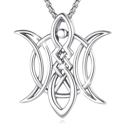 CELESTIA Dreifache Mond Göttin Hexen-knoten Keltischer Kette Anhänger Halskette 925 Sterling Silber Wicca Hexen Schmuck Glücks Geschenk für Frauen von CELESTIA