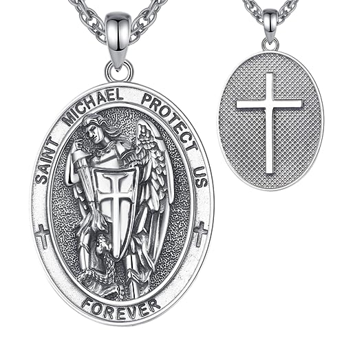 CELESTIA Erzengel Michael Anhänger St. Michael Medaille Halskette für Herren Frauen Silber 925 Schutz Archangel Kette Religiöser Schmuck Christlicher Geschenk für Frauen Männer Katholische von CELESTIA