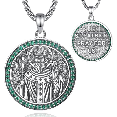 CELESTIA Grün St Patrick Medaille Anhänger Kleeblatt Kette Silber 925 Keltische Kreuz Schmuck Irland Schutzkette Irischer Talisman St. Patrick's Day Geschenke Frauen Glücksbringer von CELESTIA