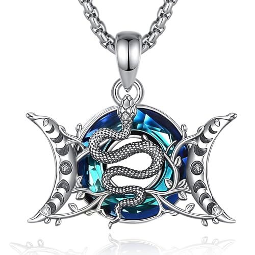 CELESTIA Halskette Damen Silber 925 Dreifachmond Hekate Schlangen Lilith Anhänger mit Austria-Kristall Hexen Schmuck Spirituelle Geschenke zum Geburtstag Valentinstag Muttertag von CELESTIA
