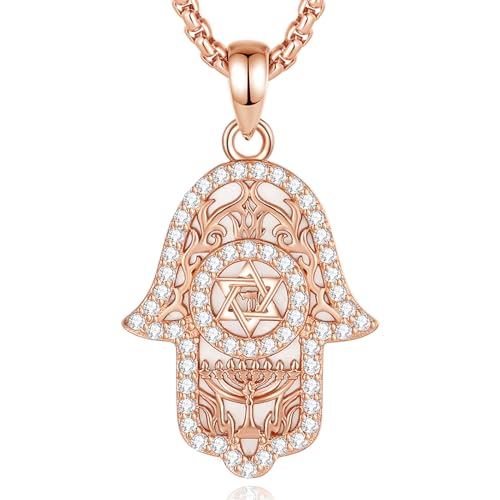 CELESTIA Hamsa Hand Kette Damen Roségold Anhänger mit Davidstern Silber 925 Schmuck Schutzamulett Viel Glück Geschenk Frauen von CELESTIA