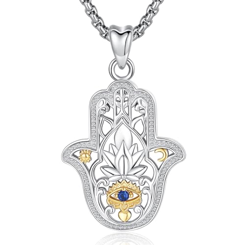 CELESTIA Hand der Fatima Kette Damen Hamsa Hand Anhänger mit Evil Eye Nazar Boncuk Silber 925 Schmuck Talisman Geschenk Frauen Glücksbringer Schutzamulett Gegen Böses von CELESTIA