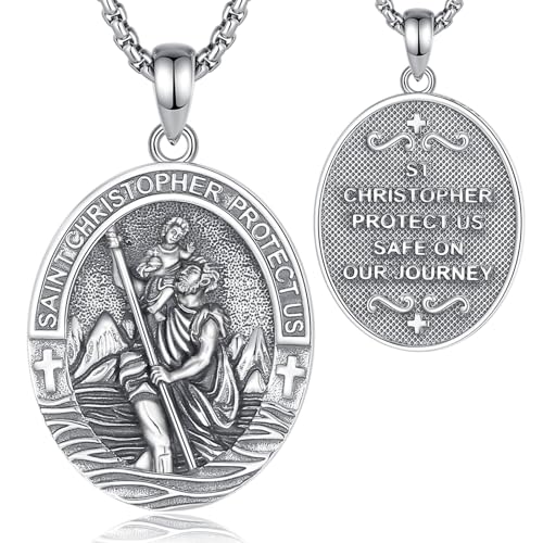CELESTIA Heiliger Christophorus Anhänger Halskette Herren Silber 925 Kette Männer Halskette Glücksbringer Schmuck Geschenk für Männer Fahranfänger Geschenke für Vater Vatertag von CELESTIA