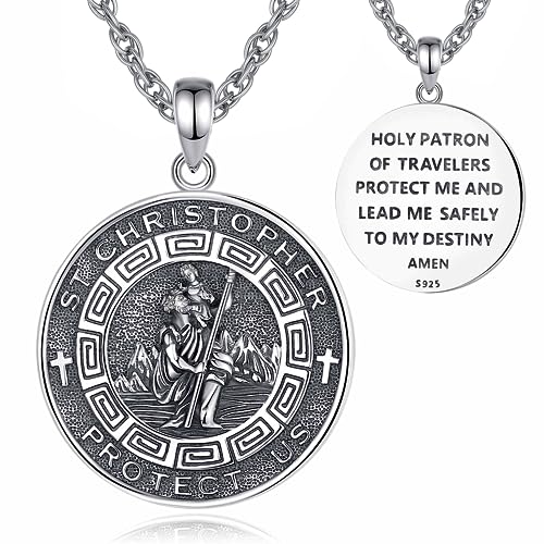 CELESTIA Heiliger Christophorus Anhänger Kette Männer Frauen Silber 925 Christophorus Medaille Schutzengel Halskette Christliche Schmuck Religiöse Geschenke Patenonkel Amulett Spirituelle von CELESTIA