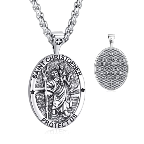 CELESTIA Heiliger Christophorus Anhänger Kette Silber 925 Talisman Schmuck Herren Damen Christliche Geschenke Glücksbringer Mann, Viel Glück Geschenke für Reisende Fahranfänger von CELESTIA