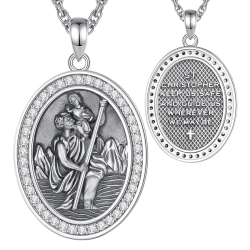 CELESTIA Heiliger Christophorus Anhänger Kette Taufkette Silber 925 Amulett Medaille Christlicher Schmuck Religiöse Geschenke Christliche Katholisch Geschenke für Frauen Männer von CELESTIA