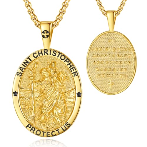 CELESTIA Heiliger Christophorus Anhänger Silber 925 Vergoldete Kette Herren Christophorus Anhänger Schmuck Schutzpatron Reise Glücksbringer für Männer Fahranfänger Geschenk Vatertag von CELESTIA