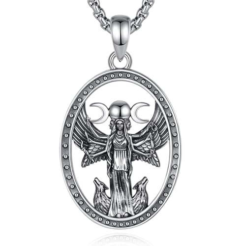 CELESTIA Hekate -Mond- Wolf Halskette Damen Silber 925, Gothic Schmuck, Hexengeschenke Spirituelle Geschenke für Frauen mit Verstellbarer Kette, Halloween Geschenkideen von CELESTIA