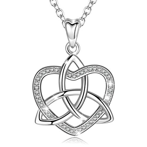 CELESTIA Herz Kette mit Anhänger Keltische Knoten Dreieinigkeit Halskette Damen Silber 925 Schmuck Liebe Geschenke für Frauen Mama Geschenk zum Muttertag von CELESTIA