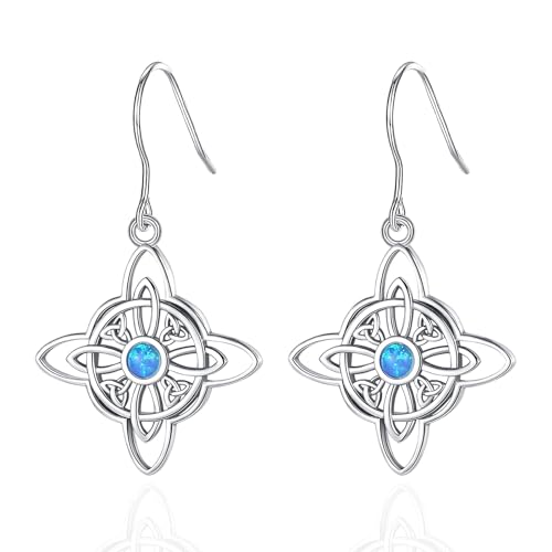 CELESTIA Hexenknoten Ohrringe Damen Silber 925 Hängend Opal Ohrringe Frauen Keltische Ohrringe Keltischer Schmuck Damen Hexen Geschenke Esoterik Wicca Schmuck von CELESTIA