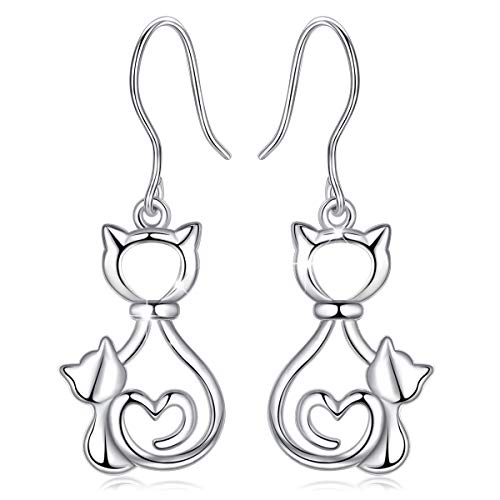 CELESTIA Kätzen Ohrringe Hängend Damen Silber 925 Mama und Tochter Ohrringe Ohrschmuck Geschenke für Mütter Katzenliebhaber Frauen zum Muttertags von CELESTIA