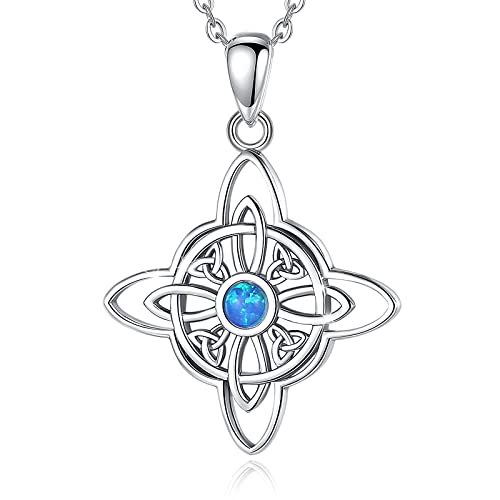 CELESTIA Keltischer Knoten Kette Damen Silber 925 Trinität Tiqueta Anhänger Opal Halskette Wicca Hexen Schmuck Spirituelle Geschenk Frauen von CELESTIA