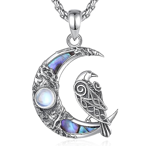 CELESTIA Kette Mond Rabe Halskette Mondstein Anhänger Silber 925 Hexe Hexen Schmuck Halloween Schmuck Damen Wicca Zubehör Heidnisch Okkult Esoterik Geschenke für Frauen von CELESTIA