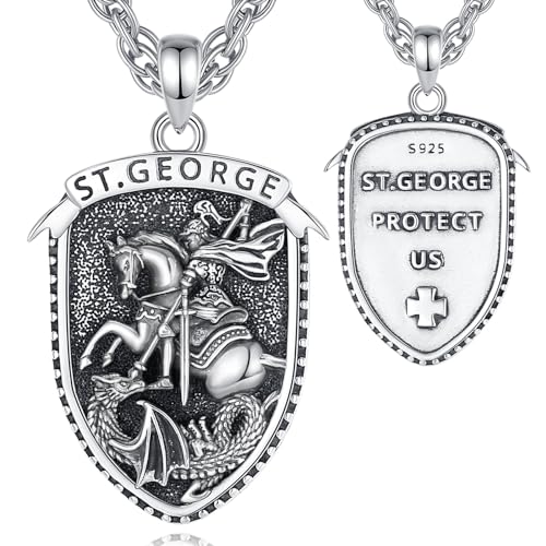 CELESTIA Klein Heiliger Georg Anhänger Halskette für Frauen Männer Silber 925 St. Georg und Drache Kette Mittelalter Schmuck England Geschenke Frauen Motivationsgeschenke von CELESTIA