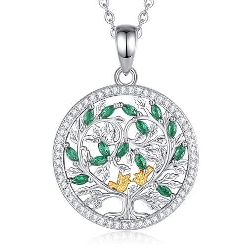 CELESTIA Lebensbaum Kette Silber 925 Damen Lebensbaum Anhänger mit Vergoldet Vögeln Baum des Lebens Schmuck Geschenke Frauen zum Muttertag Mama Oma Geburtstag Tante von CELESTIA