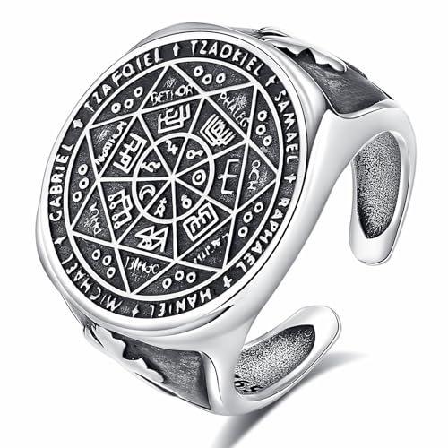 CELESTIA Männer Ringe Siegel der Sieben Erzengel Siegelring Herren Ring Silber 925 Biker Ringe Herren Ring Verstellbar Schutz Ring Schmuck für Männ Vintage Geschenk Papa Vatertag von CELESTIA