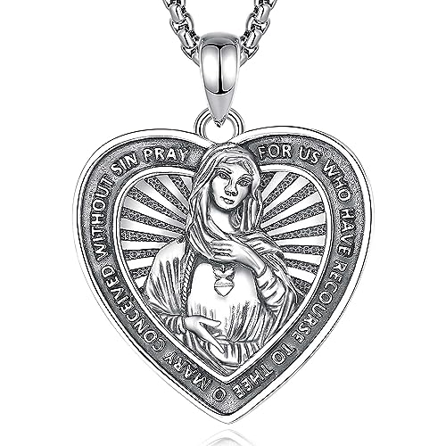 CELESTIA Miraculous Medaille Heilige Maria Amulett Anhänger Silber 925 Madonna Medaille Schutz Halskette Christliche Schmuck Geschenk Frauen mit Verstellbare Edelstahlkette 56cm von CELESTIA