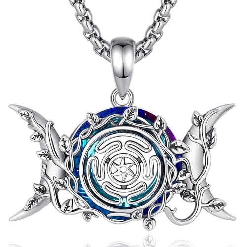 CELESTIA Mond Kette Damen Hekate-Rad Mondgöttin Anhänger Mondphasen Halskette Silber 925 Heidnisch Wicca Hexen Schmuck Spirituell Geschenke für Frauen Schutzamulett von CELESTIA