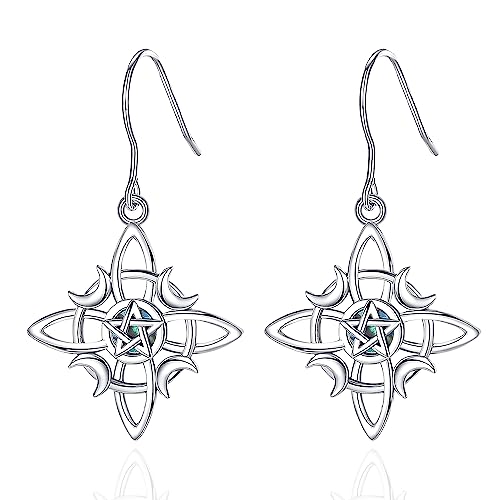 CELESTIA Mond Stern Pentagramm Ohrringe Damen Silber 925 Perlmutt Keltischer Knoten Hexen Schmuck Hexerei Amulett Schutz Wicca Esoterik Geschenke Frauen von CELESTIA