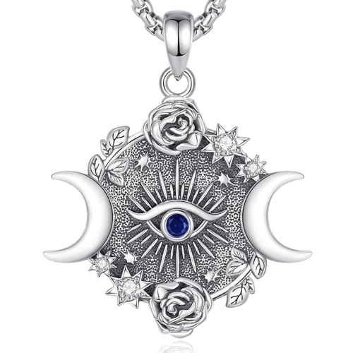 CELESTIA Mondgöttin Kette Damen Silber 925 Nazar Boncuk Anhänger Evil Eye Kette Schutz Halskette Hexe Hexen Schmuck Wicca Magische Heidnische Esoterik Geschenke Talisman Hekate von CELESTIA