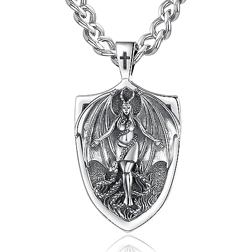 CELESTIA Mondgöttin Lilith Anhänger Talisman Halskette Damen Silber 925 Hexen Schmuck Mystik Wicca Gothic Esoterik Geschenke für Frauen Herren -61cm Verstellbare Edelstahlkette von CELESTIA