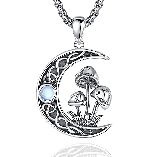 CELESTIA Mondstein Kette Mondkette Pilze Anhänger Halskette Hexe Schmuck Sterling Silber 925 Spirituelle Geschenke für Frauen Wicca Witchcraft von CELESTIA