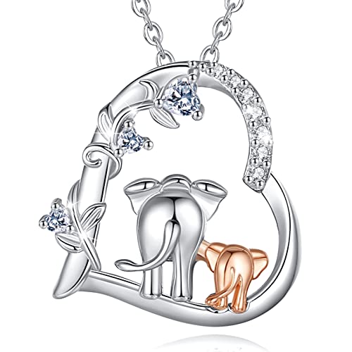 CELESTIA Mutter Tochter Kette, Kette mit Mama und Sohn Elefanten Herz Anhänger Silber 925 Roségold Schmuck Mama Kind Geschenke für Mama und Tochter zum Muttertag von CELESTIA