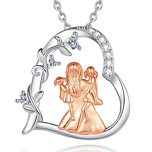 CELESTIA Mutter Tochter Kette, Silber 925 Rosegold Anhänger Herz Muttertag Schmuck, Geburtstags Geschenke für Mama, Beste Mama Geschenk von Tochter und Sohn von CELESTIA