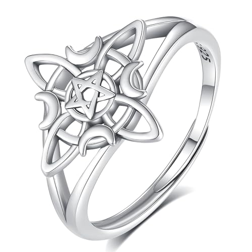 CELESTIA Pentagramm Hexen-Knoten Ringe Damenring Silber 925 Ring Verstellbar Frauen Hexe Fingerring Damen Wicca Stern Mond Ringe Hexen Schmuck Esoterik Geschenke Frauen von CELESTIA