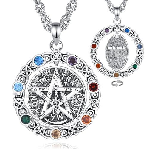 CELESTIA Pentagramm Kette Damen Drehbar Pentagramm Anhänger mit Chakra Kristall Silber 925 Hexe Hexen Schmuck Wicca Heidnisch Amulett Spirituelle Esoterik Geschenke Frauen Männer von CELESTIA