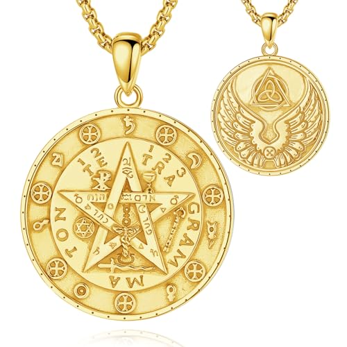 CELESTIA Pentagramm Kette Damen Herren Silber 925 Vergoldet Pentagramm Anhänger mit Tetragramaton Engelsflügel Talisman Schmuck Esoterik Geschenke Spirituelle Hexen Zubehör von CELESTIA