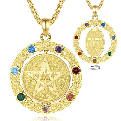 CELESTIA Pentagramm Kette Frauen Männer Vergoldetes Silber 925 Chakren Halskette Hexe Hexen Schmuck Esoterik Spirituelle Geschenke für Frauen Supernatural Fanartikel von CELESTIA