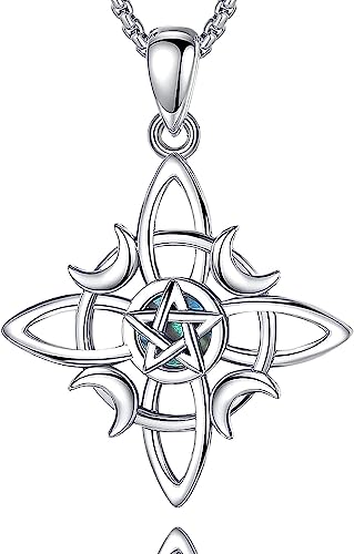 CELESTIA Pentagramm Kette Sterling Silber 925 Keltischer Knoten Halskette mit Mond und Stern Anhänger Wicca Hexe-Knoten Hexen Schmuck Glücks Geschenk Frauen von CELESTIA