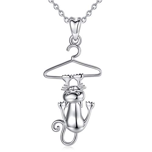 CELESTIA Personalisiert 925 Sterling Silber Katze Halskette für Mädchen Damen, Schmuck Geschenke für Kätzchen Liebhaber von CELESTIA