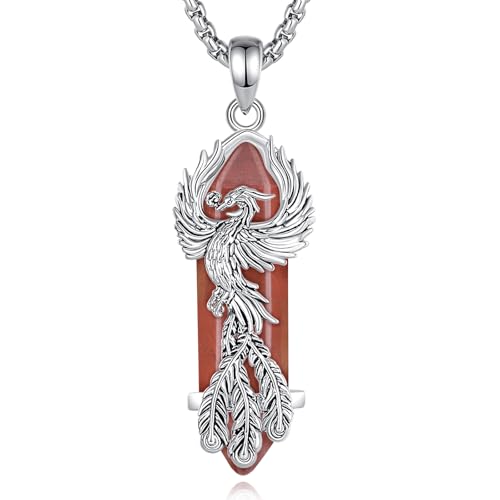 CELESTIA Phönix Kette Damen Versilbert Phoenix Anhänger mit Rotem Stein Karneol Schmuck Geschenk für Frauen Geburtstag Muttertags Valentinstag Weihnachten Freundin von CELESTIA
