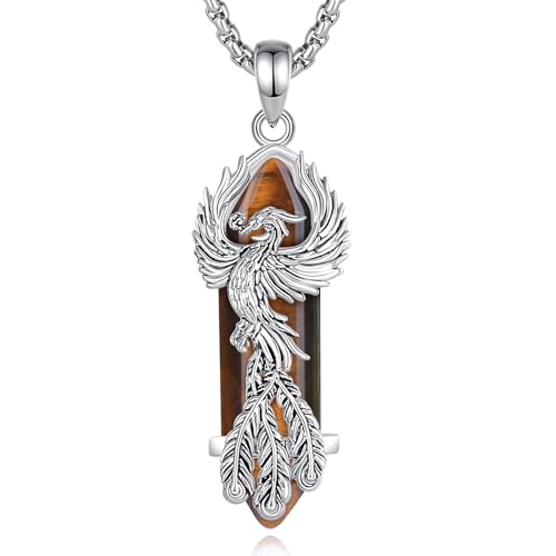 CELESTIA Phönix Kette Damen Versilbert Phoenix Anhänger mit Tigerauge Kristall Schmuck Geschenke Frauen Geburtstag Muttertags Weihnachten, Achtsamkeit Geschenke von CELESTIA