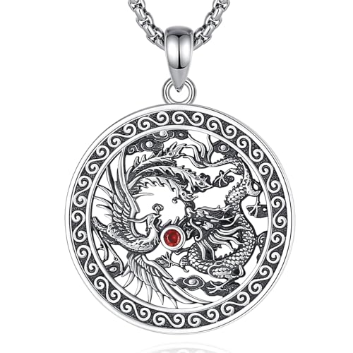 CELESTIA Phönix und Drachen Kette Ying Yang Kette Silber 925 Dargon Phoenix Balance Anhänger Yin und Yang Schmuck Geschenke für Frauen Männer Paar Geschenke für Mama und Papa von CELESTIA