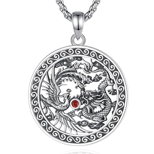 CELESTIA Phönix und Drachen Kette Frauen Männer Ying Yang Kette Silber 925 Chinesische Feng Shui Anhänger Glücksbringer Schmuck Geschenk für Partnerin Pärchen Geschenke Paar von CELESTIA