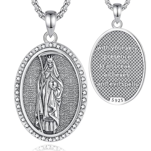 CELESTIA Santa Muerte Kette Damen Sensenmann Kette Silber 925 Schädel Anhänger Goth Halskette Halloween Schmuck Gothic Geschenk Frauen Schutzkette Talisman Edelstahl Kette von CELESTIA