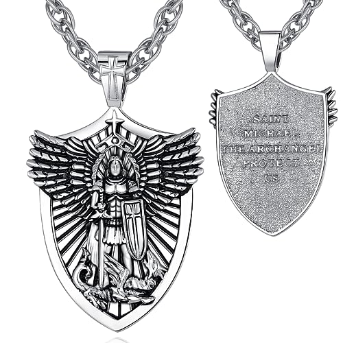 CELESTIA Schutzengel Michael Halskette für Männer Erzengel Michael Anhänger Schutz Kette Silber 925 Talisman Amulett Schmuck Christliche Geschenke Männer Religiöse Geschenke Frauen Katholische von CELESTIA