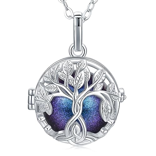 CELESTIA Schwangere Schutzengel Kette mit Klangkugel Versilbert Lebensbaum Anhänger Schmuck Werdende Mama Geschenke zur Schwangerschaft von CELESTIA