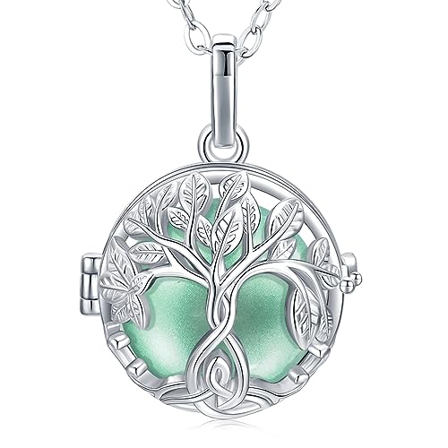 CELESTIA Schwangerschaft Baum des Lebens Halskette mit Klangkugel, Engelruferin Anhänger Medaillon mit Lang Kette Versilbert, Geschenkideen für Werdende Mütter von CELESTIA