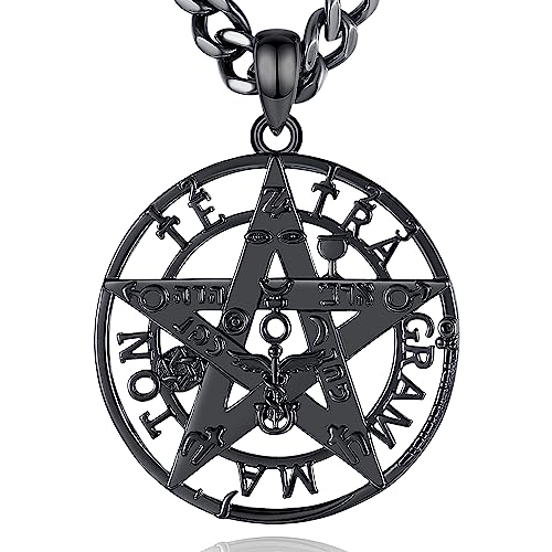 CELESTIA Schwarz Pentagramm Kette Silber 925 Damen Herren Tetragrammaton Anhänger Hexen Schmuck Wicca Talisman Glücksbringer Einstellbar Edelstahl Kette von CELESTIA