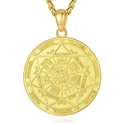 CELESTIA Siegel der Sieben Erzengel Michael Anhänger Amulett Kette Männer Frauen Vergoldet Silber 925 Okkult Schmuck Talisman Glücksbringer mit 61cm Edelstahlkette, Esoterik Geschenk von CELESTIA