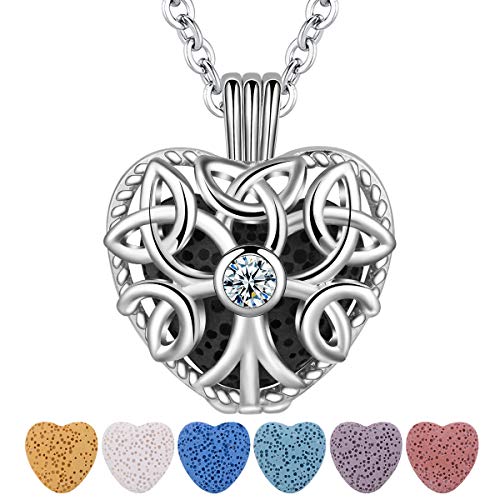 CELESTIA Silber Ätherisches Öl Diffusor Halskette, Keltischer Baum des Lebens Medaillon Anhänger mit 7 Absorbierende Lava Steine und Kette, Aromatherapie Schmuck, Damen Geschenke von CELESTIA