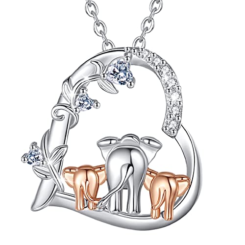 ELESTIA Kette Mutter Tochter und Sohn, Mama Kette 2 kinder Silber 925 Roségold Elefanten Herz Kette zum Muttertag Muttertagsgeschenk Schmuck für Mama von Kindern von CELESTIA