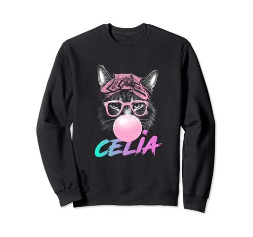 CELIA - Schöner Mädchen Name mit niedlicher Katze Sweatshirt von CELIA Tochter Enkel Geburtstag Geschenkideen