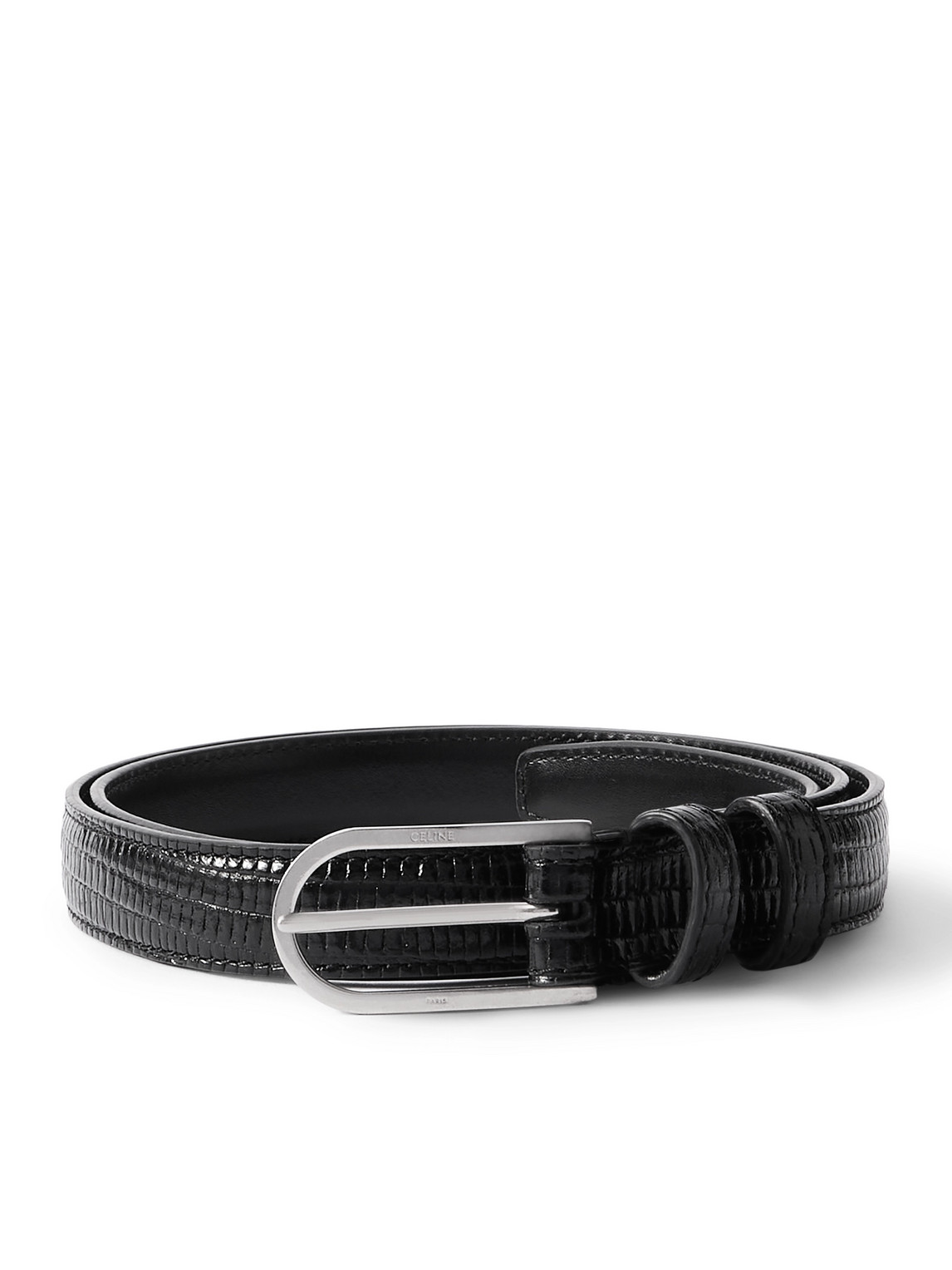 CELINE - 2cm Lizard-Effect Leather Belt - Men - Black - EU 90 von CELINE