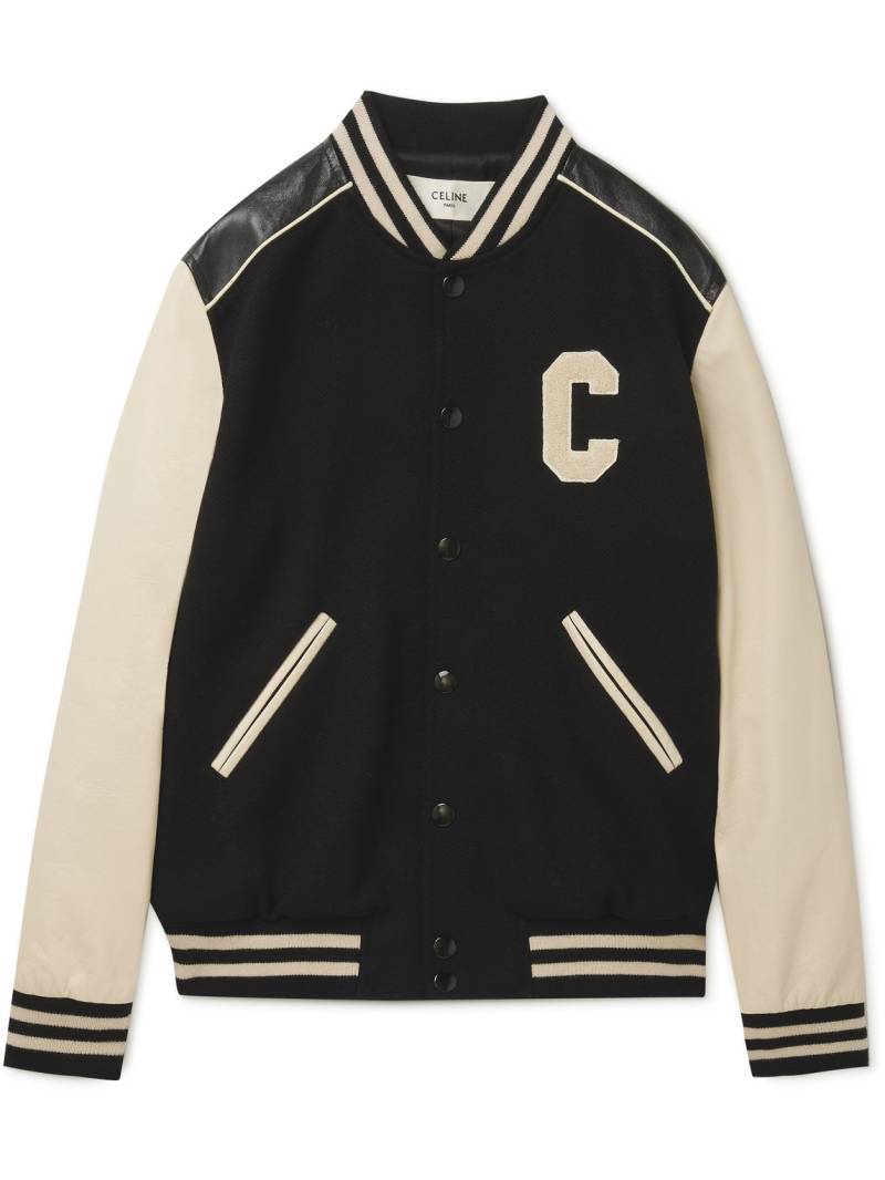 CELINE - Appliquéd Wool-Blend and Leather Varsity Jacket - Men - Black - IT 48 von CELINE